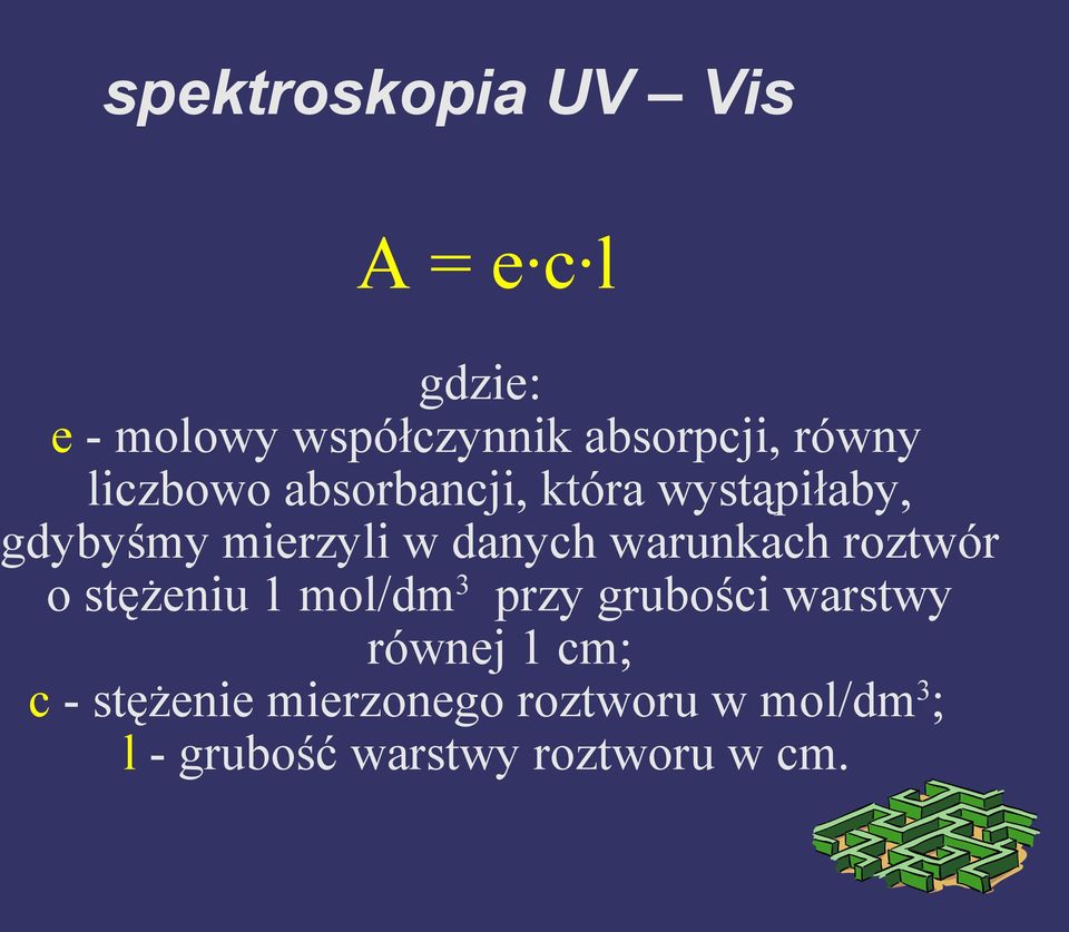 warunkach roztwór o stężeniu 1 mol/dm 3 przy grubości warstwy równej 1 cm;