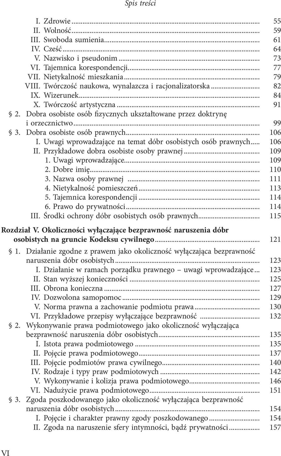 Dobra osobiste osób prawnych... 106 I. Uwagi wprowadzające na temat dóbr osobistych osób prawnych... 106 II. Przykładowe dobra osobiste osoby prawnej... 109 1. Uwagi wprowadzające... 109 2.