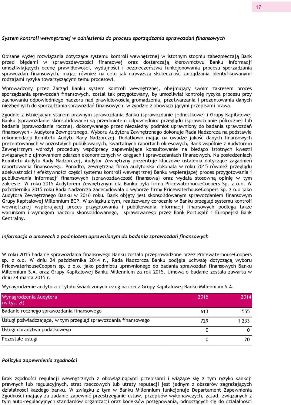 sprawozdań finansowych, mając również na celu jak najwyższą skuteczność zarządzania identyfikowanymi rodzajami ryzyka towarzyszącymi temu procesowi.