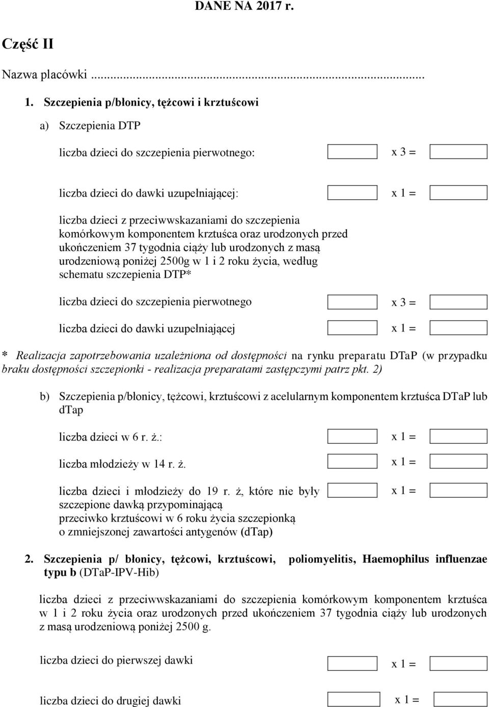 komórkowym komponentem krztuśca oraz urodzonych przed ukończeniem 37 tygodnia ciąży lub urodzonych z masą urodzeniową poniżej 2500g w 1 i 2 roku życia, według schematu szczepienia DTP* liczba dzieci