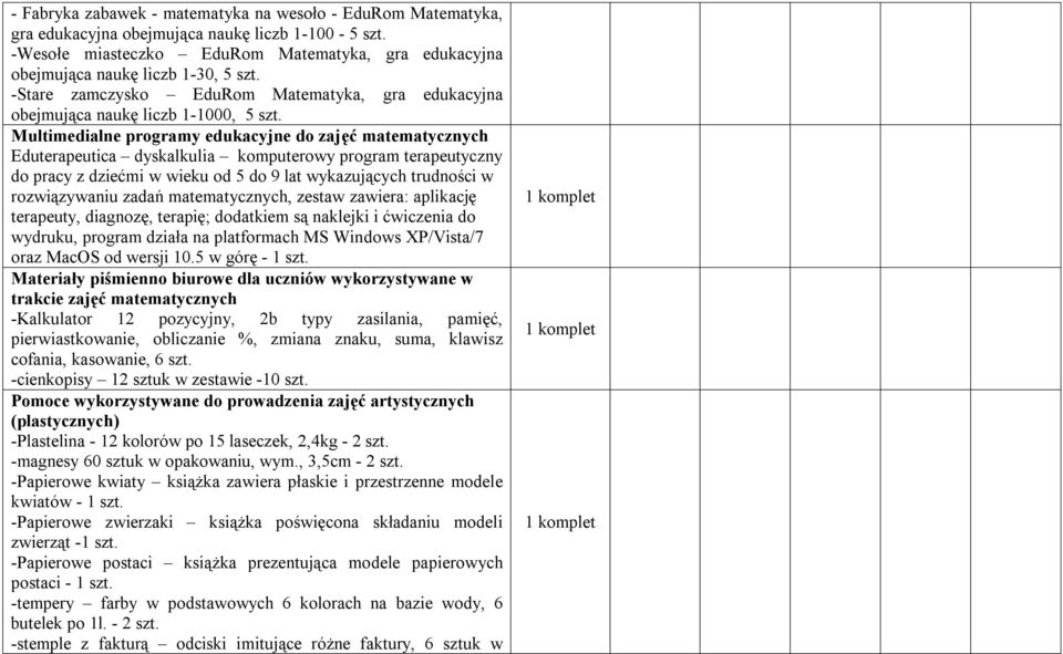 Multimedialne programy edukacyjne do zajęć matematycznych Eduterapeutica dyskalkulia komputerowy program terapeutyczny do pracy z dziećmi w wieku od 5 do 9 lat wykazujących trudności w rozwiązywaniu
