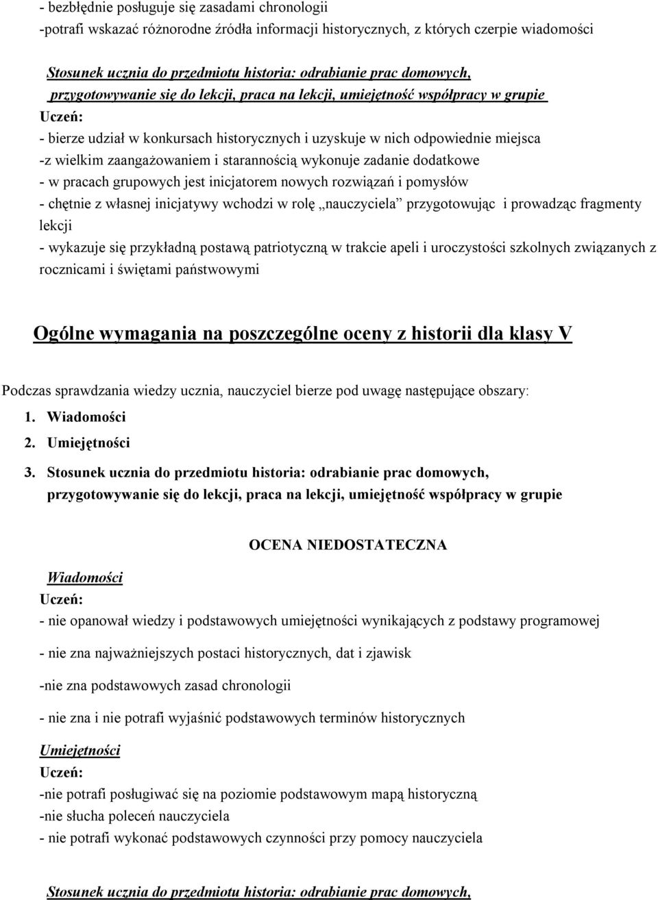 rolę nauczyciela przygotowując i prowadząc fragmenty lekcji - wykazuje się przykładną postawą patriotyczną w trakcie apeli i uroczystości szkolnych związanych z rocznicami i świętami państwowymi