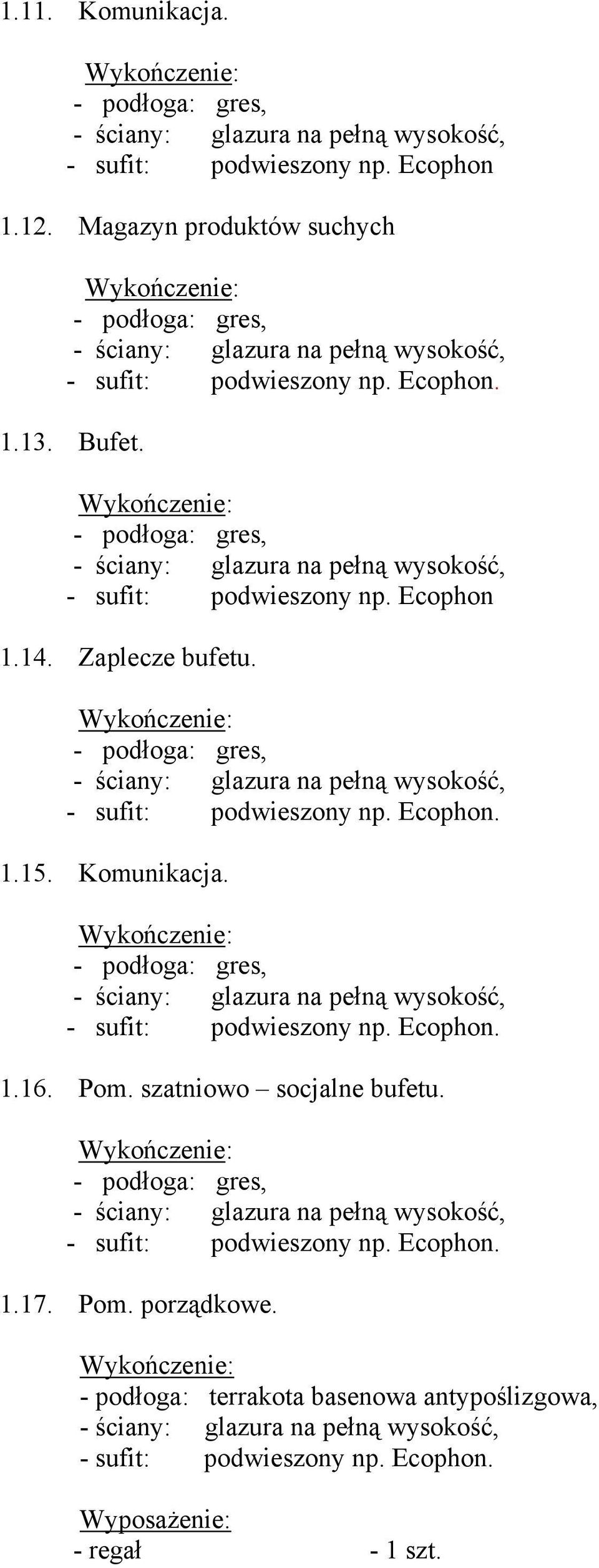 Ecophon 1.14. Zaplecze bufetu. 1.15. Komunikacja. 1.16. Pom.