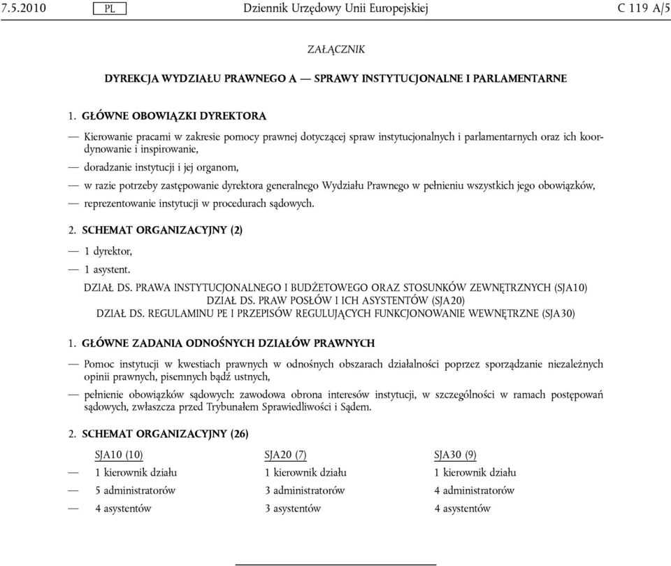 organom, w razie potrzeby zastępowanie dyrektora generalnego Wydziału Prawnego w pełnieniu wszystkich jego obowiązków, reprezentowanie instytucji w procedurach sądowych. 2.