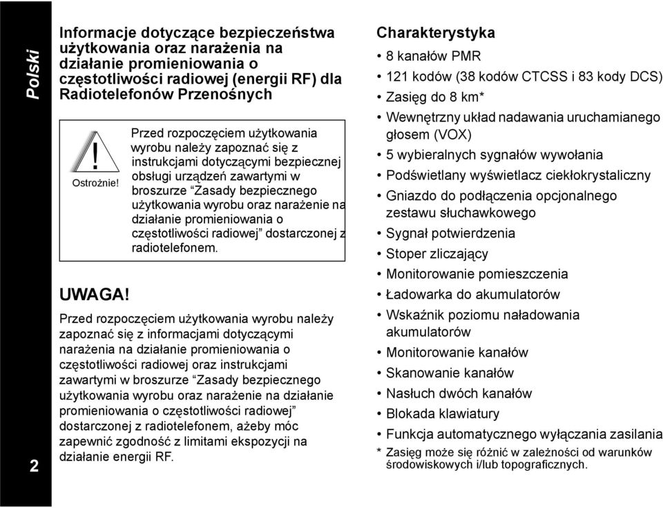promieniowania o cz stotliwo ci radiowej dostarczonej z radiotelefonem.