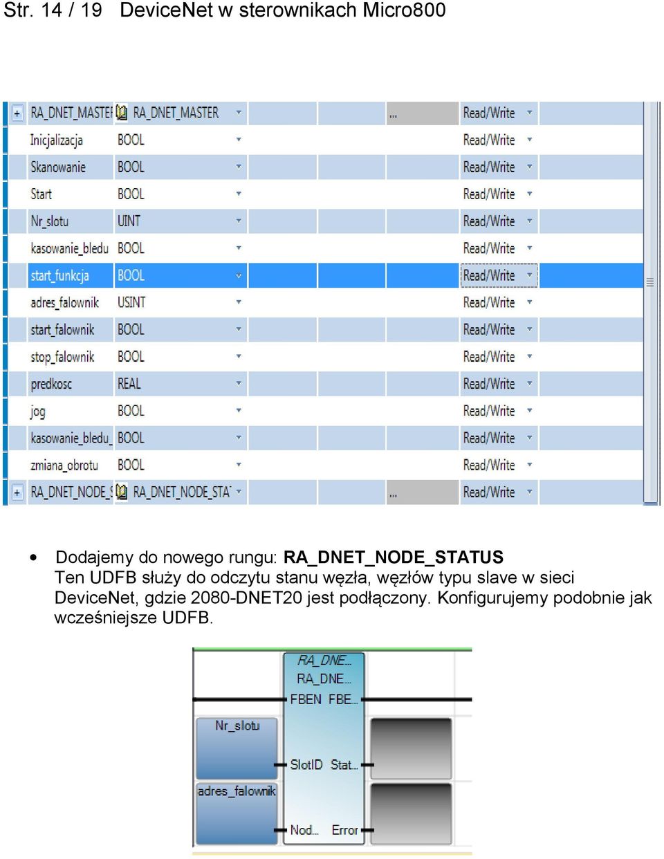 stanu węzła, węzłów typu slave w sieci DeviceNet, gdzie