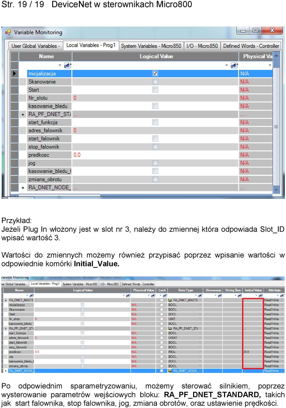 Wartości do zmiennych możemy również przypisać poprzez wpisanie wartości w odpowiednie komórki Initial_Value.