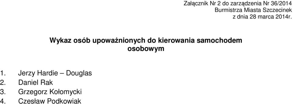 Wykaz osób upoważnionych do kierowania samochodem