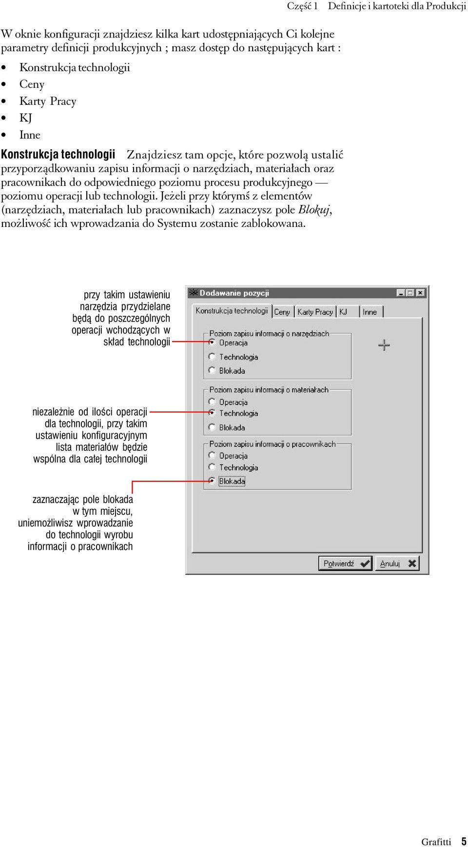 odpowiedniego poziomu procesu produkcyjnego poziomu operacji lub technologii.