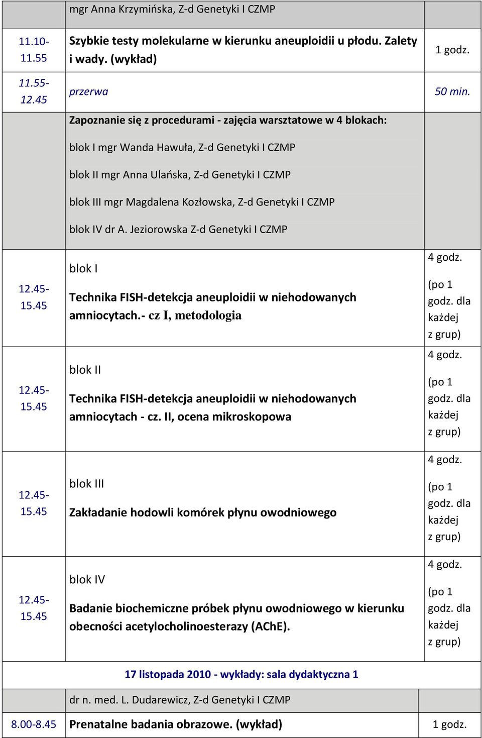 Genetyki I CZMP blok IV dr A. Jeziorowska Z-d Genetyki I CZMP blok I Technika FISH-detekcja aneuploidii w niehodowanych amniocytach.