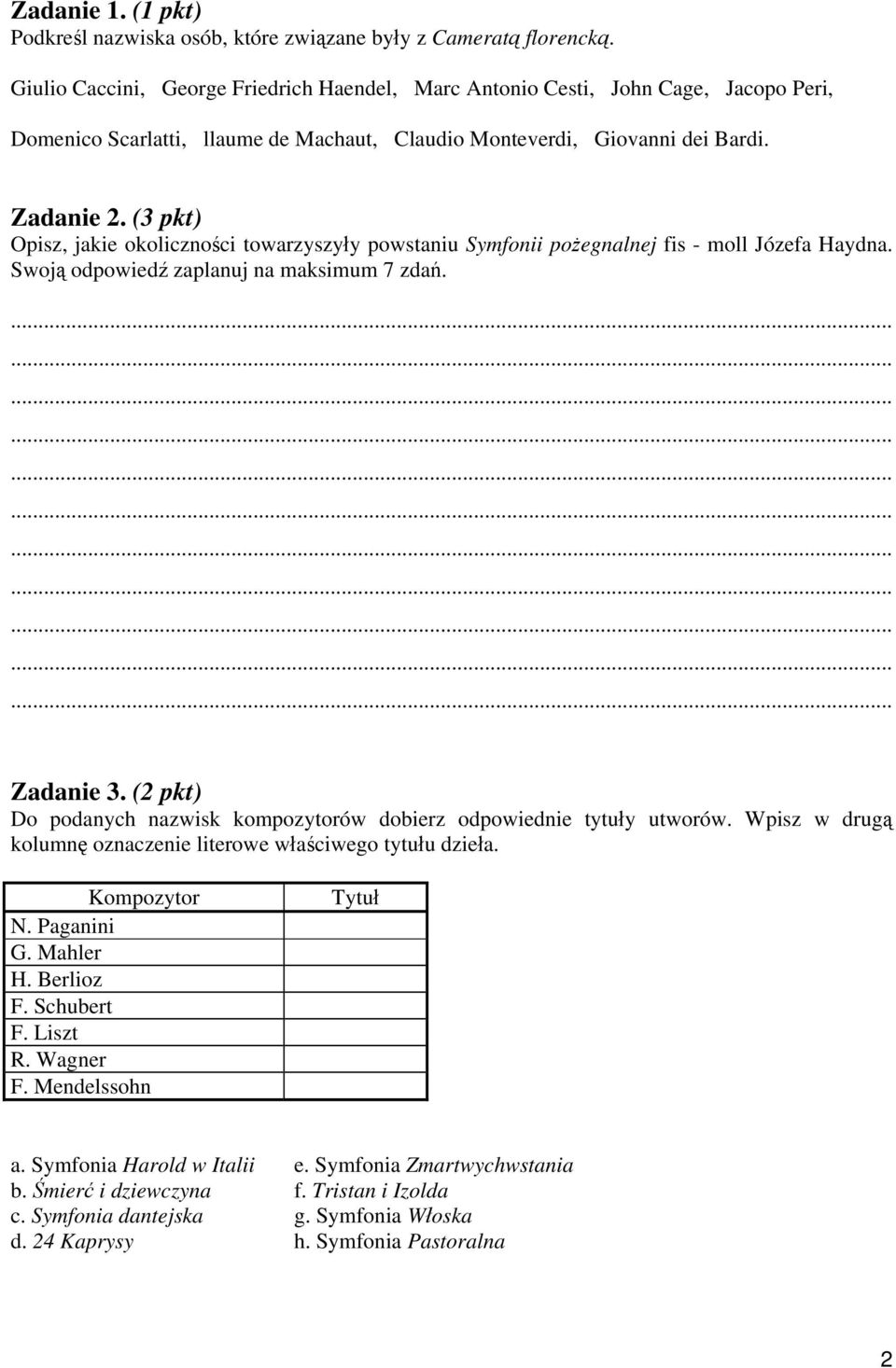 (3 pkt) Opisz, jakie okoliczności towarzyszyły powstaniu Symfonii pożegnalnej fis - moll Józefa Haydna. Swoją odpowiedź zaplanuj na maksimum 7 zdań. Zadanie 3.