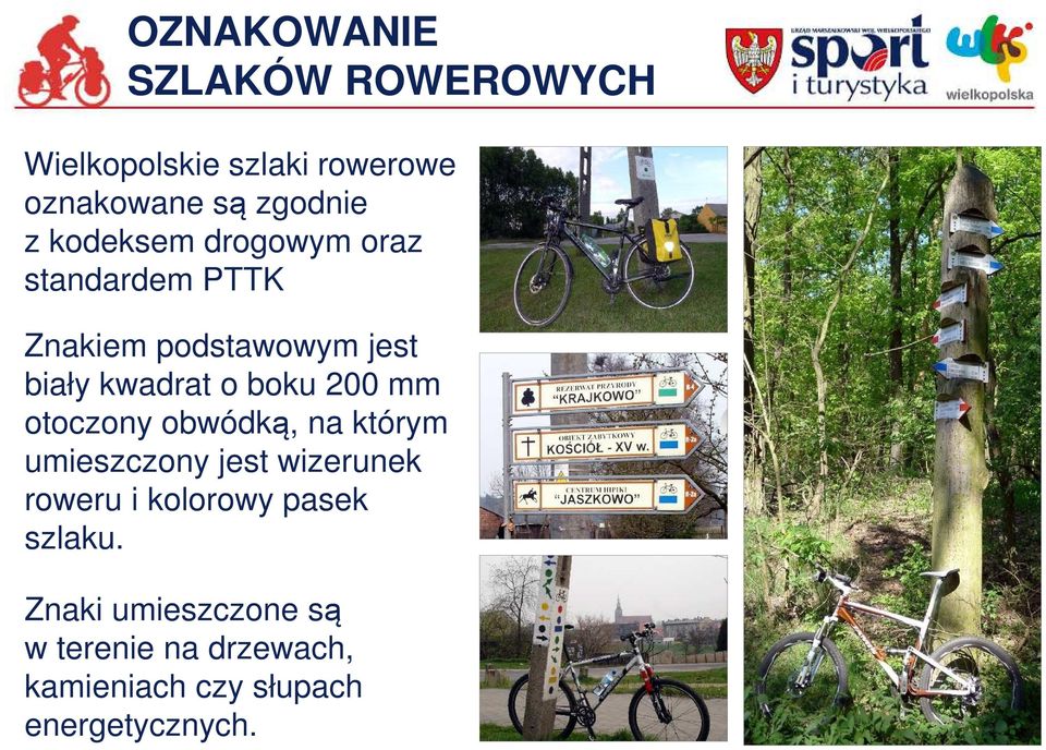 200 mm otoczony obwódką, na którym umieszczony jest wizerunek roweru i kolorowy pasek