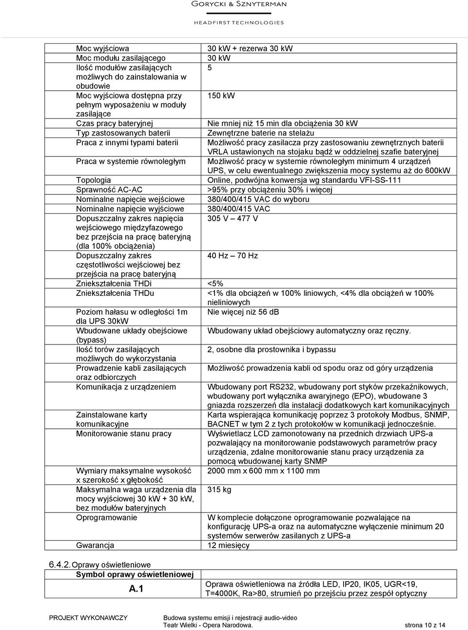pracy zasilacza przy zastosowaniu zewnętrznych baterii VRLA ustawionych na stojaku bądź w oddzielnej szafie bateryjnej Możliwość pracy w systemie równoległym minimum 4 urządzeń UPS, w celu