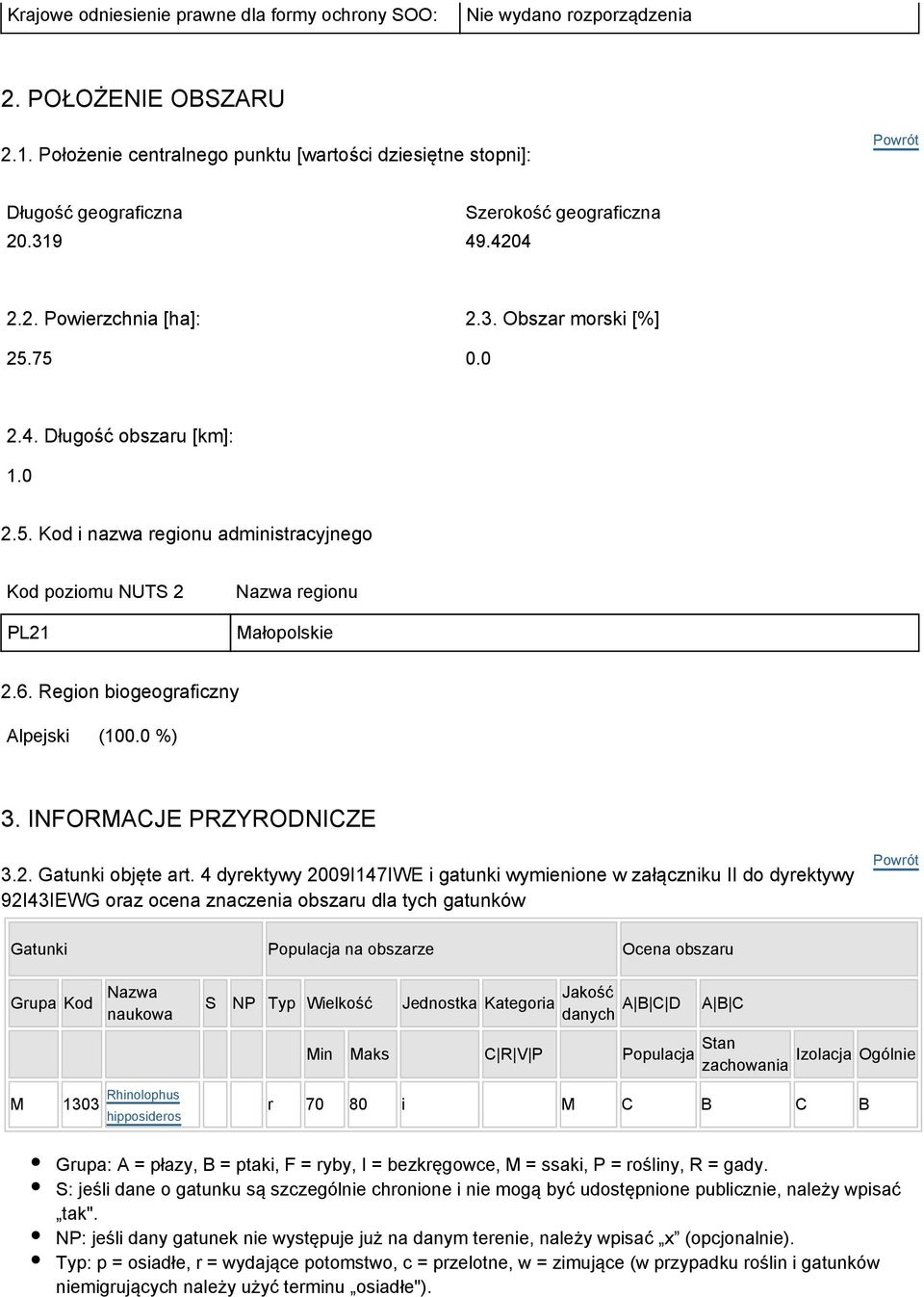 6. Region biogeograficzny Alpejski (100.0 %) 3. INFORMACJE PRZYRODNICZE 3.2. Gatunki objęte art.