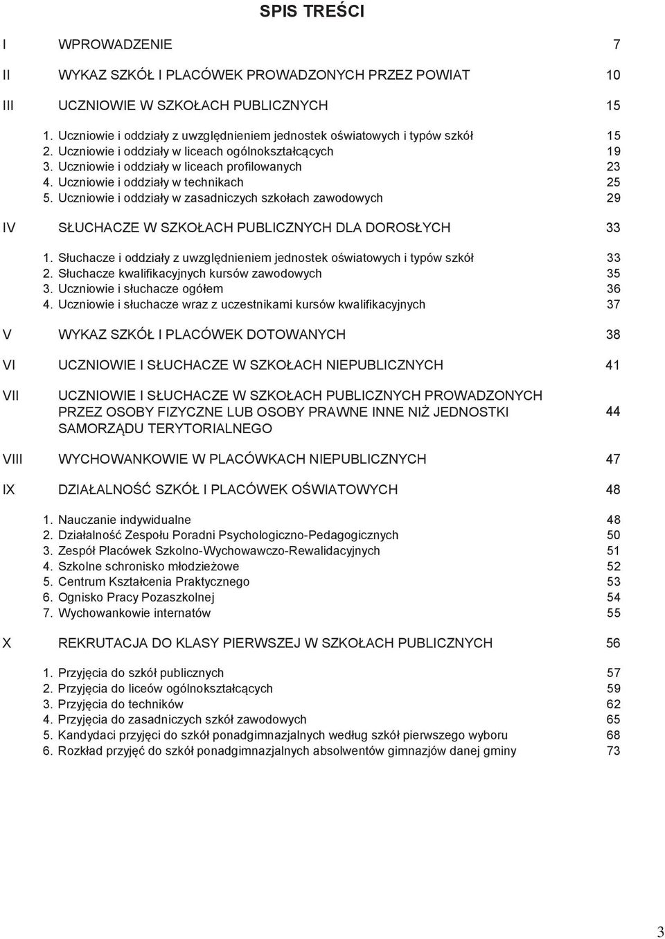 Uczniowie i oddziały w technikach 25 5. Uczniowie i oddziały w zasadniczych szkołach zawodowych 29 IV SŁUCHACZE W SZKOŁACH PUBLICZNYCH DLA DOROSŁYCH 33 1.