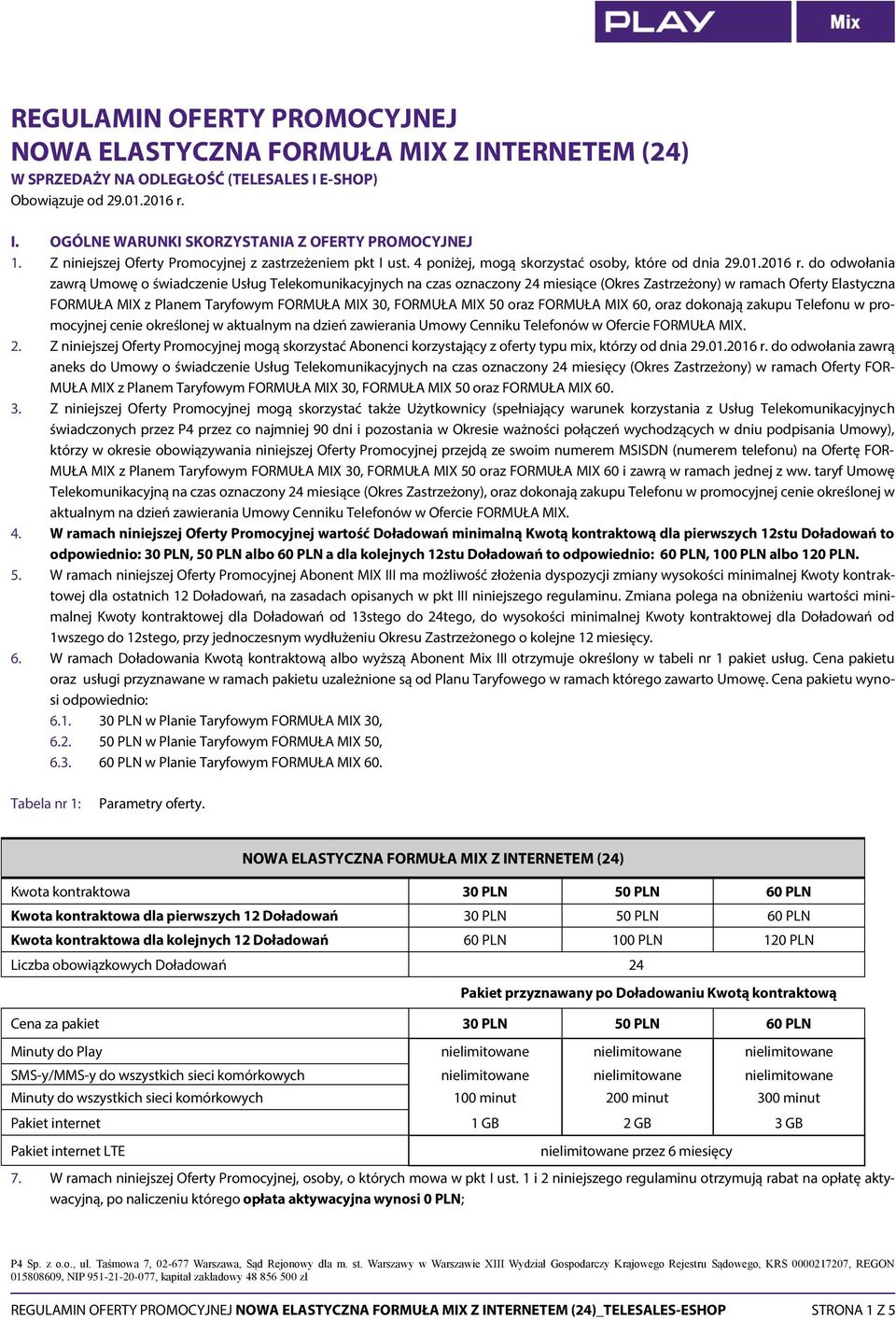 do odwołania zawrą Umowę o świadczenie Usług Telekomunikacyjnych na czas oznaczony 24 miesiące (Okres Zastrzeżony) w ramach Oferty Elastyczna FORMUŁA MIX z Planem Taryfowym FORMUŁA MIX 30, FORMUŁA