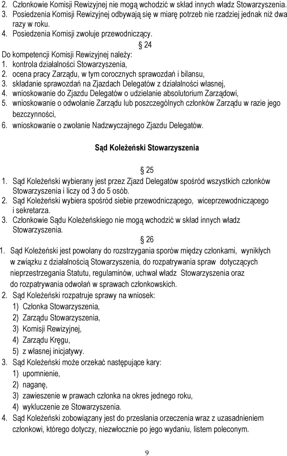 składanie sprawozdań na Zjazdach Delegatów z działalności własnej, 4. wnioskowanie do Zjazdu Delegatów o udzielanie absolutorium Zarządowi, 5.
