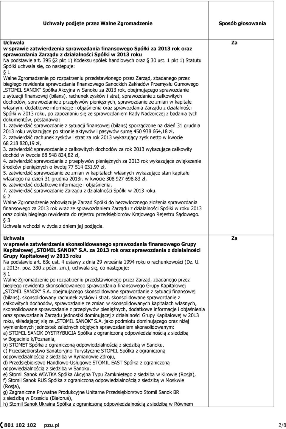 1 pkt 1) Statutu Spółki uchwala się, co następuje: Walne Zgromadzenie po rozpatrzeniu przedstawionego przez rząd, zbadanego przez biegłego rewidenta sprawozdania finansowego Sanockich kładów