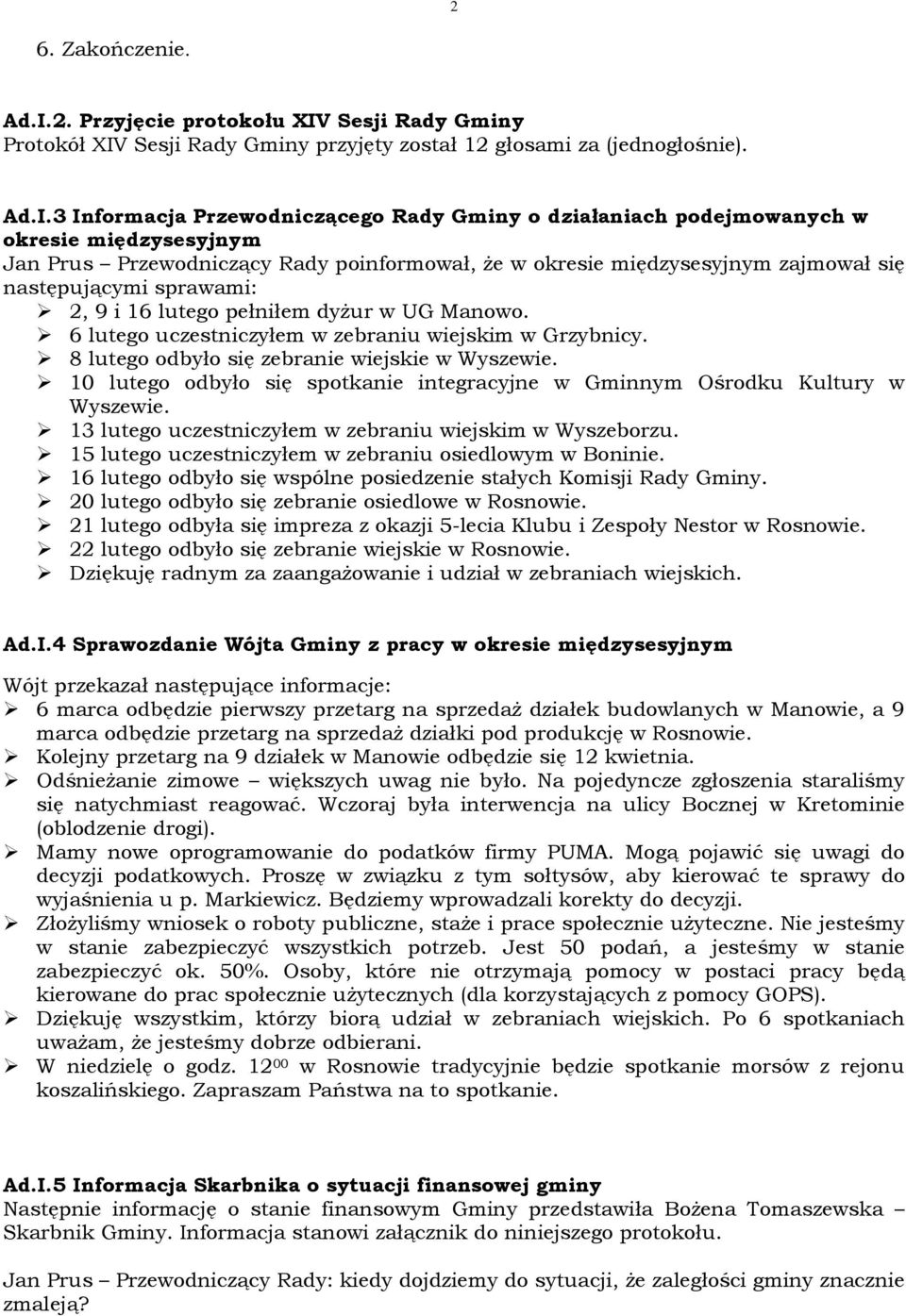 Sesji Rady Gminy Protokół XIV