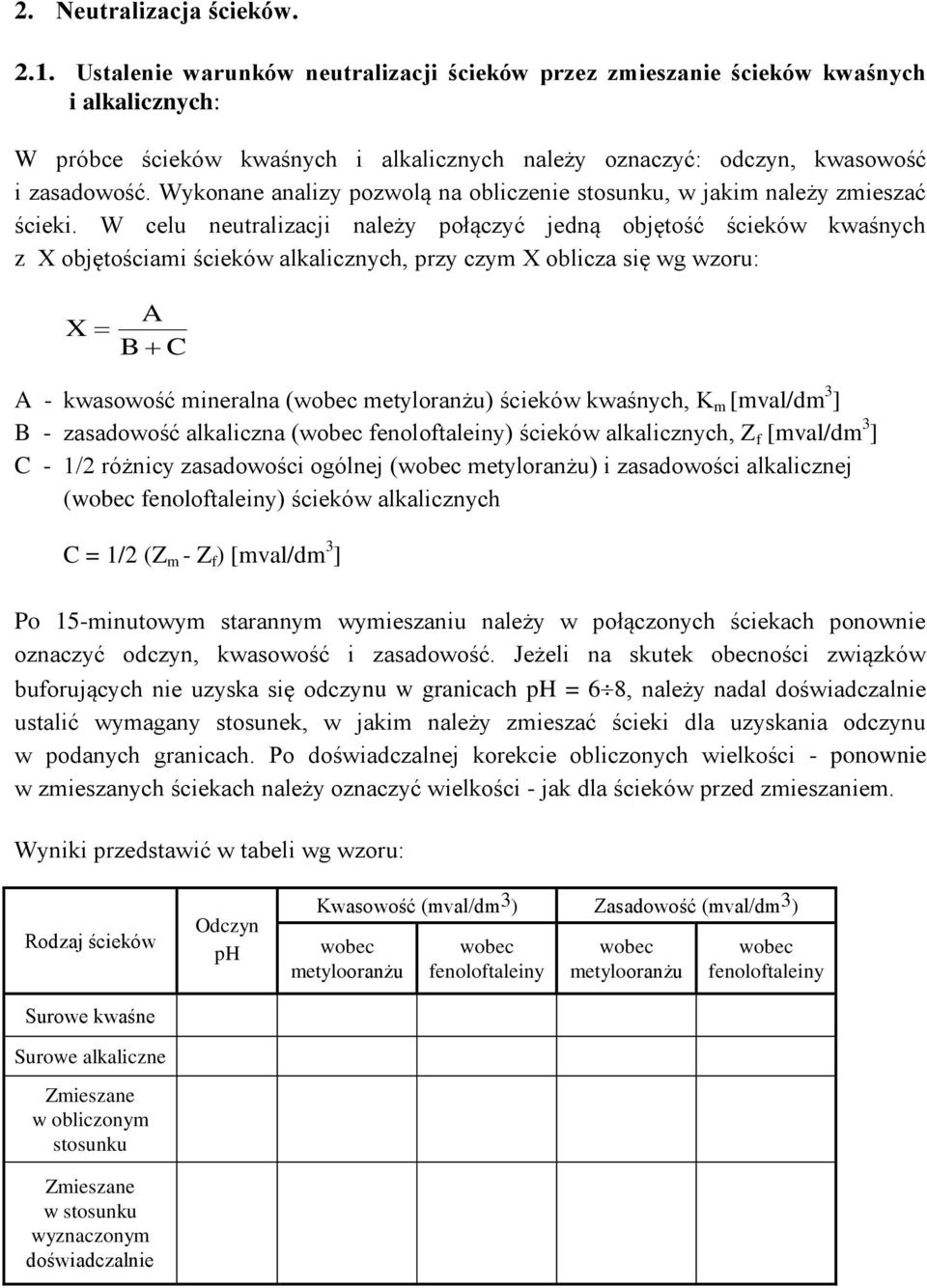 Wykonane analizy pozwolą na obliczenie stosunku, w jakim należy zmieszać ścieki.