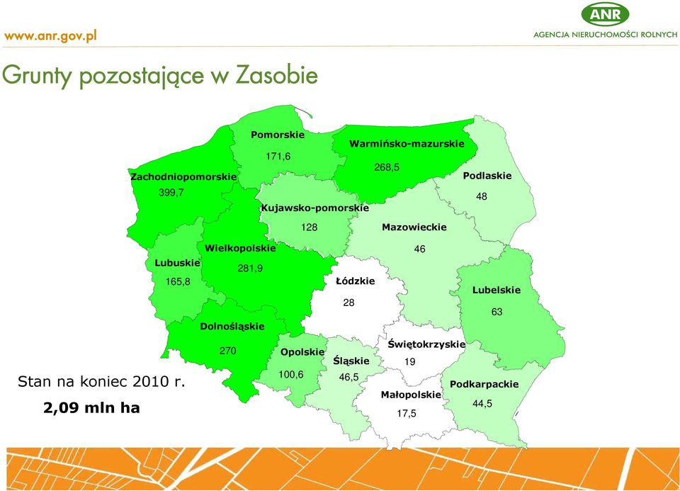 171,6 268,5 Podlaskie 48 Kujawskopomorskie 128 Mazowieckie Wielkopolskie Lubuskie 281,9