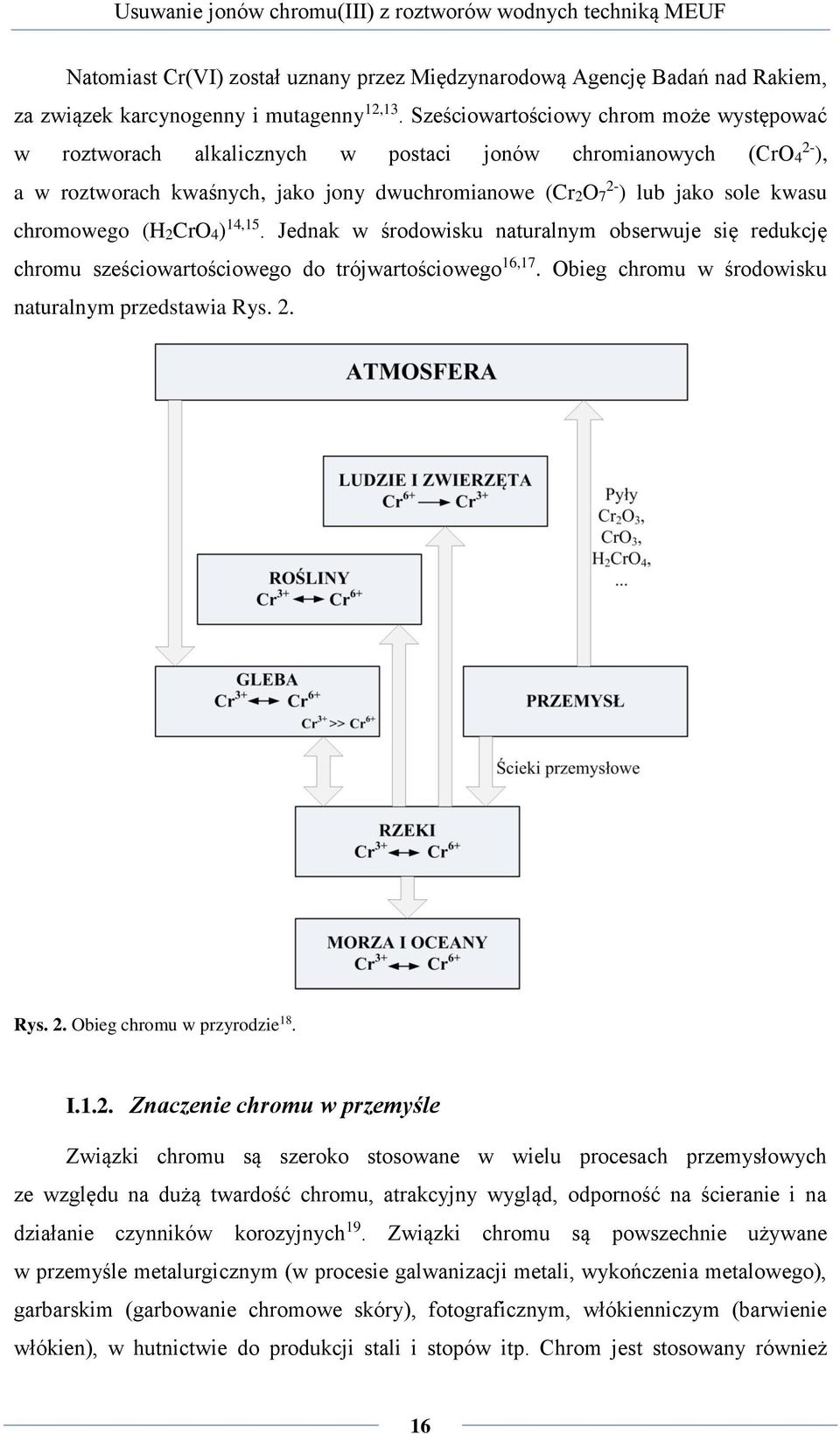 chromowego (H2CrO4) 14,15. Jednak w środowisku naturalnym obserwuje się redukcję chromu sześciowartościowego do trójwartościowego 16,17. Obieg chromu w środowisku naturalnym przedstawia Rys. 2.
