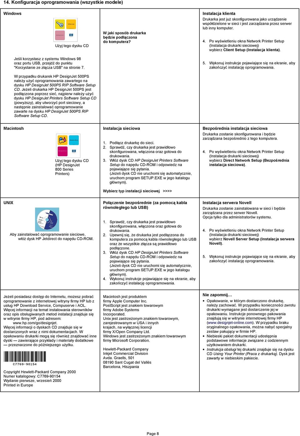 For the HP DesignJet 500PS printer, you should use the software on the HP DesignJet 500PS RIP Software Setup CD. If your HP DesignJet 500PS printer is connected directly over a 14.