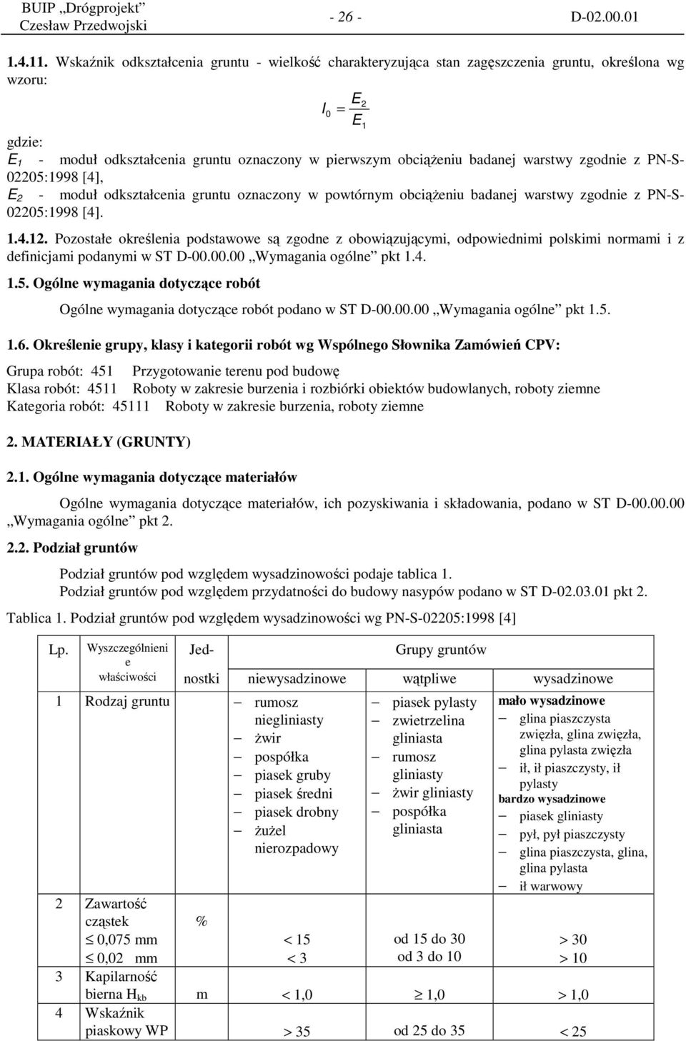 warstwy zgodnie z PN-S- 02205:1998 [4], E 2 - moduł odkształcenia gruntu oznaczony w powtórnym obciążeniu badanej warstwy zgodnie z PN-S- 02205:1998 [4]. 1.4.12.