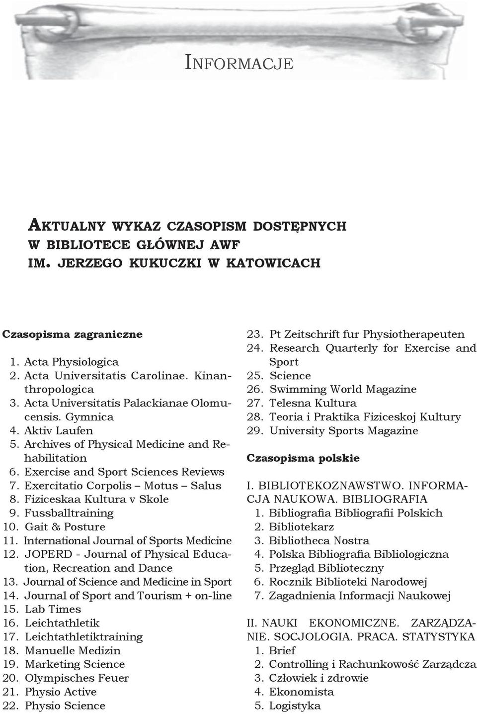 Fiziceskaa Kultura v Skole 9. Fussballtraining 10. Gait & Posture 11. International Journal of Sports Medicine 12. JOPERD - Journal of Physical Education, Recreation and Dance 13.