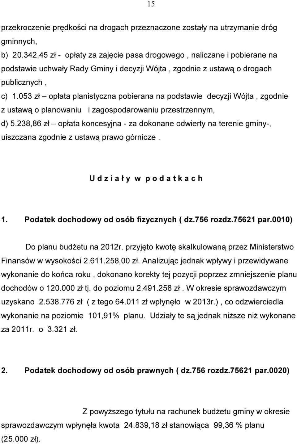 053 zł opłata planistyczna pobierana na podstawie decyzji Wójta, zgodnie z ustawą o planowaniu i zagospodarowaniu przestrzennym, d) 5.
