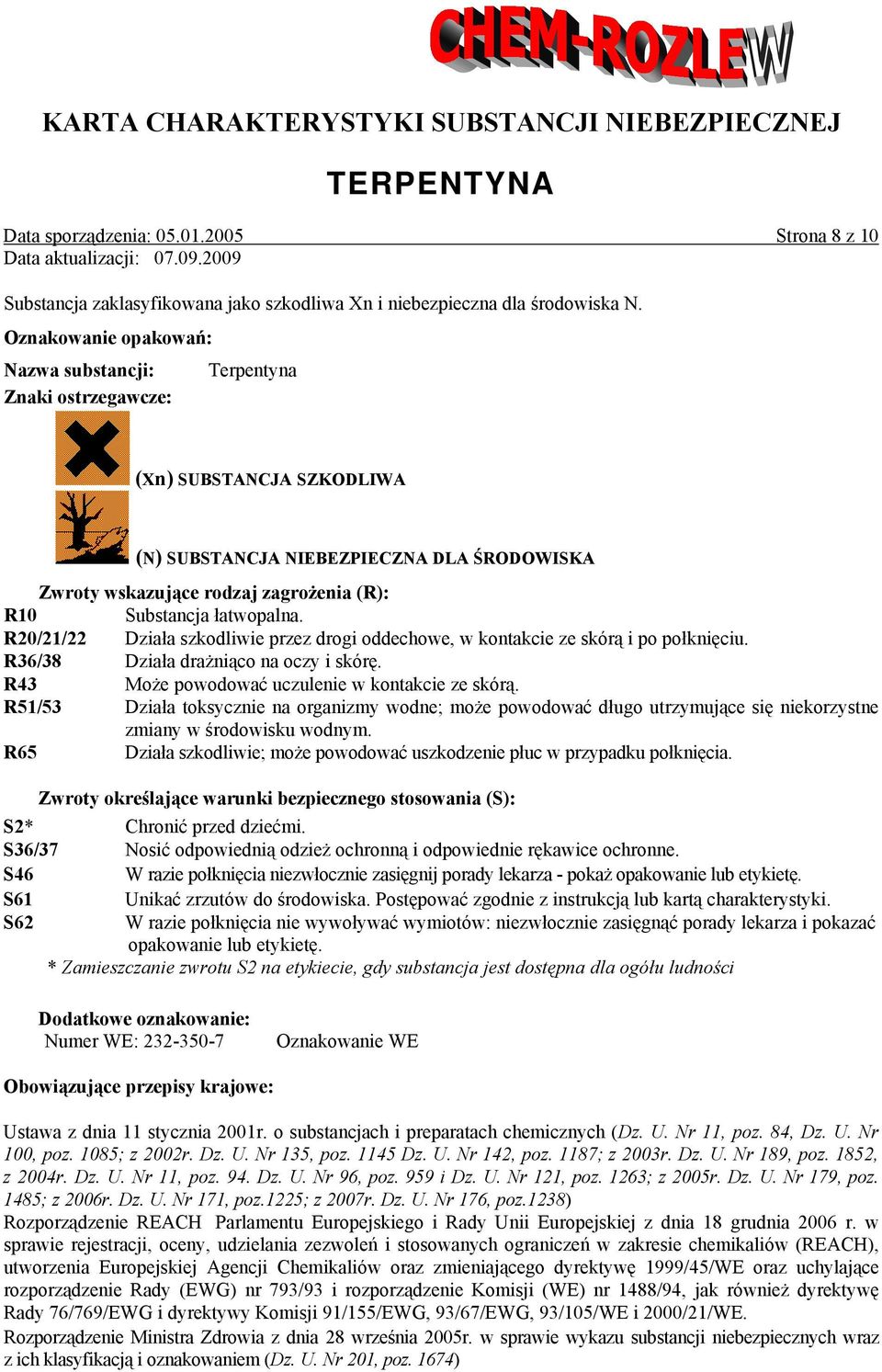 łatwopalna. R20/21/22 Działa szkodliwie przez drogi oddechowe, w kontakcie ze skórą i po połknięciu. R36/38 Działa drażniąco na oczy i skórę. R43 Może powodować uczulenie w kontakcie ze skórą.