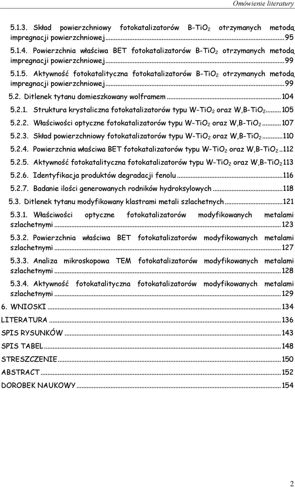 1.5. Aktywność fotokatalityczna fotokatalizatorów B-TiO 2 otrzymanych metodą impregnacji powierzchniowej... 99 5.2. Ditlenek tytanu domieszkowany wolframem... 104 5.2.1. Struktura krystaliczna fotokatalizatorów typu W-TiO 2 oraz W,B-TiO 2.