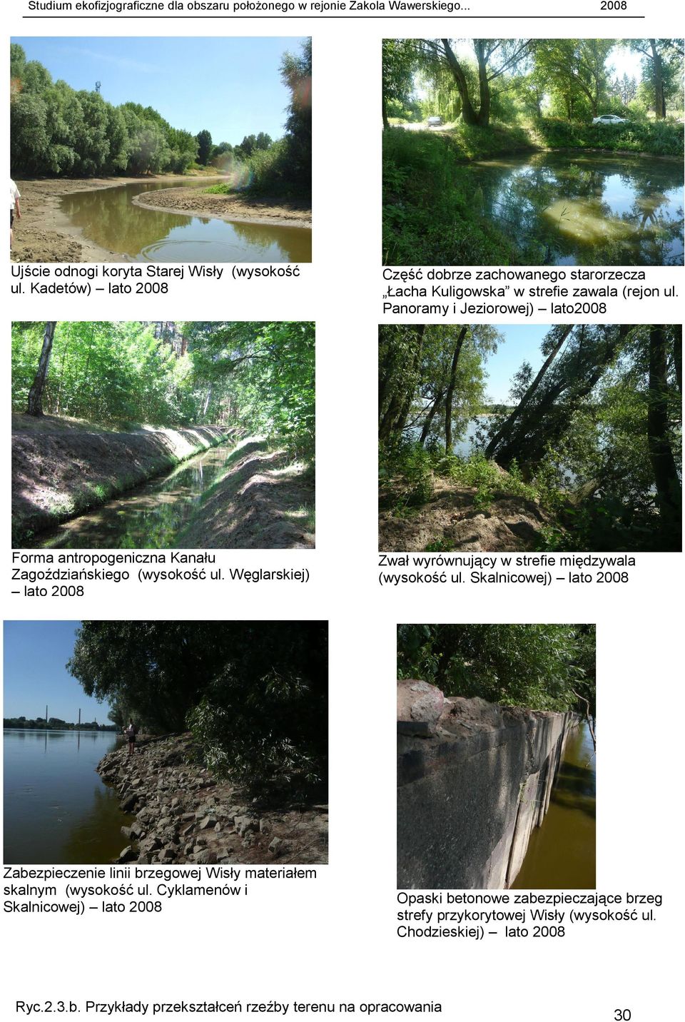 Panoramy i Jeziorowej) lato2008 Forma antropogeniczna Kanału Zagoździańskiego (wysokość ul. Węglarskiej) lato 2008 Zwał wyrównujący w strefie międzywala (wysokość ul.