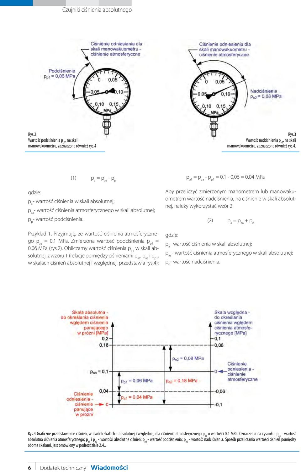 (1) p a = p aa - p p gdzie: p a - wartość ciśnienia w skali absolutnej; p aa - wartość ciśnienia atmosferycznego w skali absolutnej; p p - wartość podciśnienia. Przykład 1.