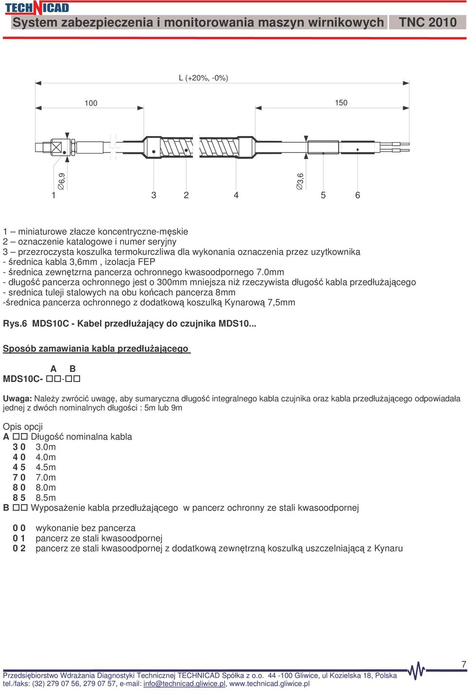 0mm - długo pancerza ochronnego jest o 00mm mniejsza ni rzeczywista długo kabla przedłuajcego - srednica tuleji stalowych na obu kocach pancerza 8mm -rednica pancerza ochronnego z dodatkow koszulk