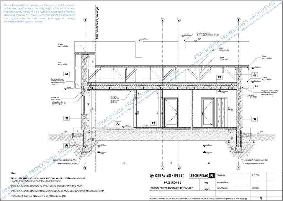 - cm ocieplenie ścian i sufitu garażu 6 cm styropianu +,6 Wieniec W Ocieplenie wieńca: wełna mineralna lub elementy systemowe Ytong S P -0,0 ±0,00 P S F -,7 -,7 F -,67 -,67 podkład z chudego betonu