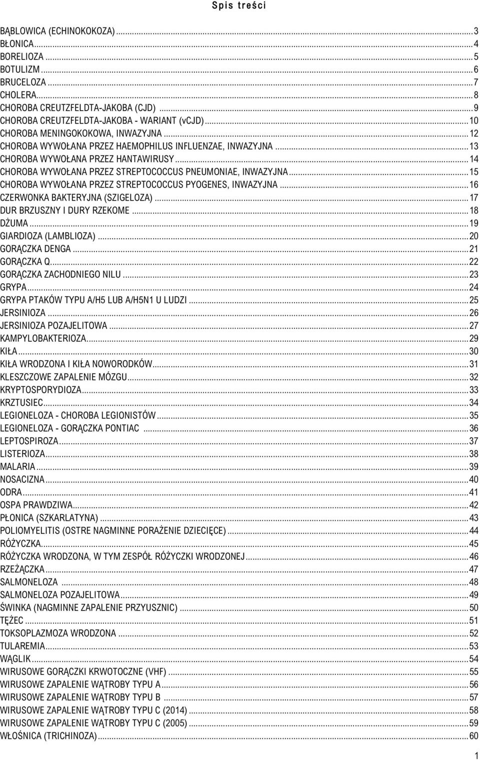 .. 14 CHOROBA WYWOŁANA PRZEZ STREPTOCOCCUS PNEUMONIAE, INWAZYJNA... 15 CHOROBA WYWOŁANA PRZEZ STREPTOCOCCUS PYOGENES, INWAZYJNA... 16 CZERWONKA BAKTERYJNA (SZIGELOZA)... 17 DUR BRZUSZNY I DURY RZEKOME.