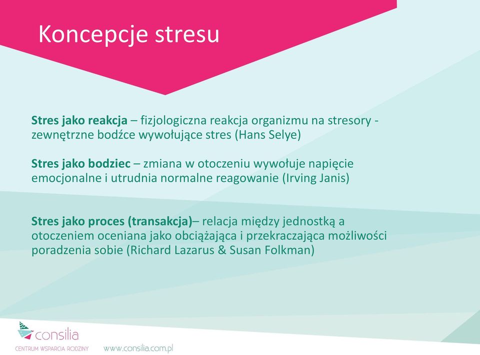 utrudnia normalne reagowanie (Irving Janis) Stres jako proces (transakcja) relacja między jednostką a