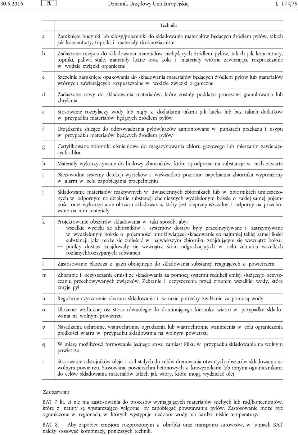 związki orgniczne Szczelnie zmknięte opkowni do skłdowni mteriłów ędących źródłem pyłów lu mteriłów wtórnych zwierjących rozpuszczlne w wodzie związki orgniczne Zdszone nwy do skłdowni mteriłów,