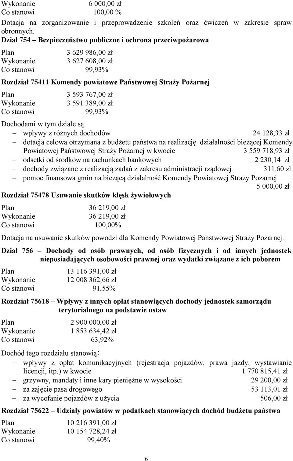 zł Co stanowi 99,93% Dochodami w tym dziale są: wpływy z różnych dochodów 24 128,33 zł dotacja celowa otrzymana z budżetu państwa na realizację działalności bieżącej Komendy Powiatowej Państwowej