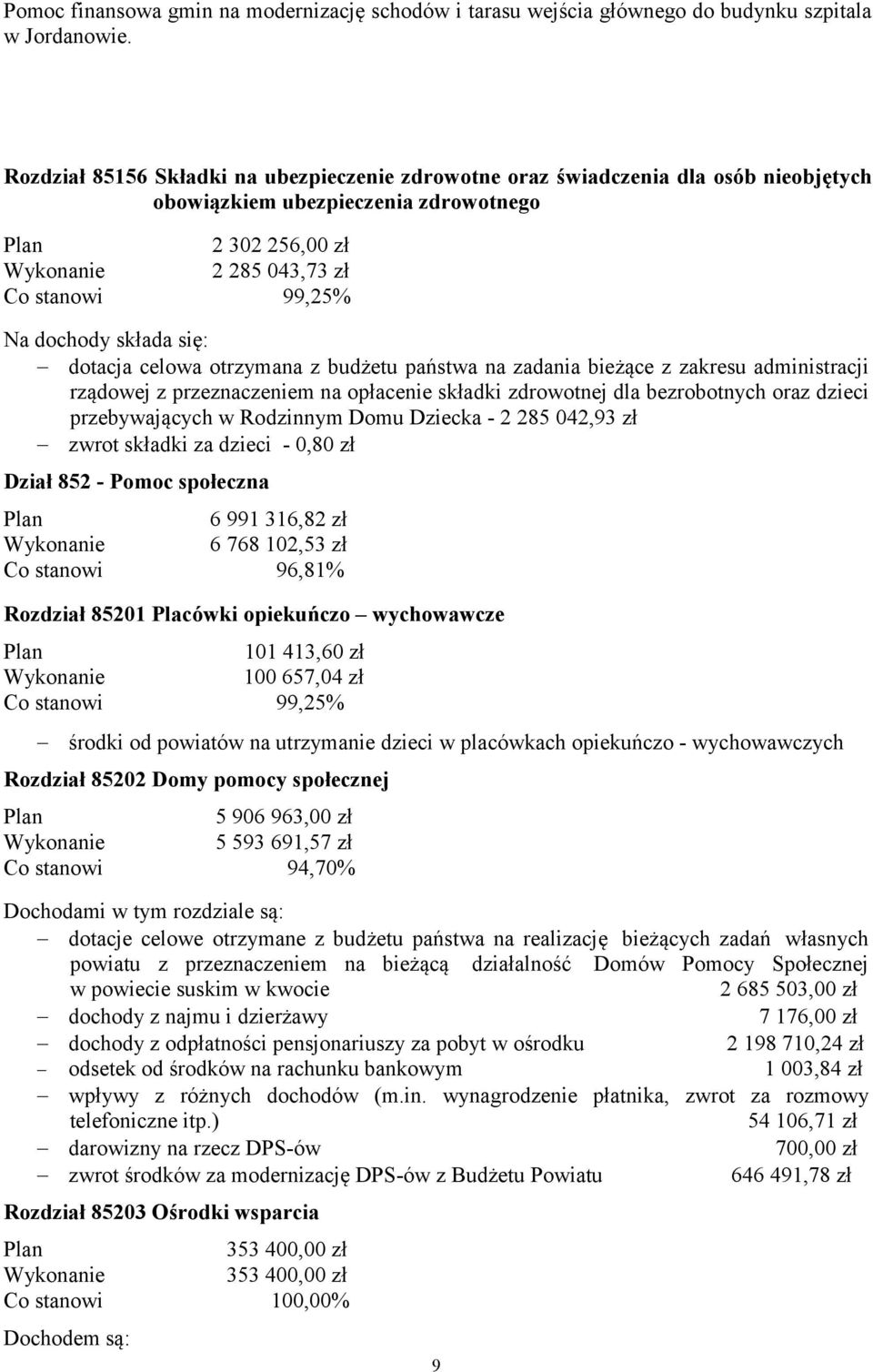 dotacja celowa otrzymana z budżetu państwa na zadania bieżące z zakresu administracji rządowej z przeznaczeniem na opłacenie składki zdrowotnej dla bezrobotnych oraz dzieci przebywających w Rodzinnym