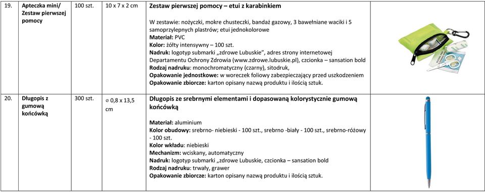 Kolor: żółty intensywny 100 szt. Departamentu Ochrony Zdrowia (www.zdrowe.lubuskie.pl), czcionka sansation bold Rodzaj nadruku: monochromatyczny (czarny), sitodruk, 20.