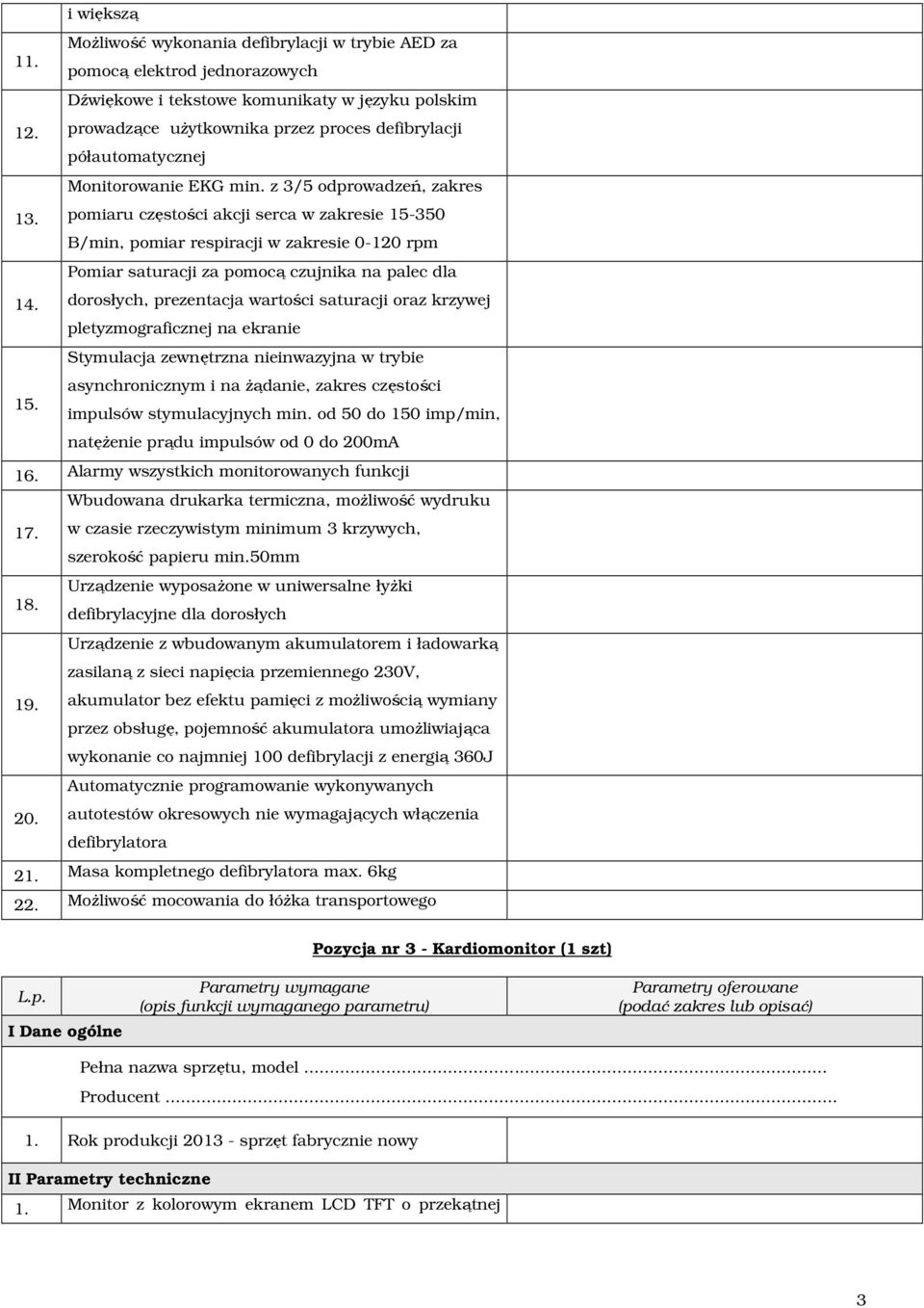 z 3/5 odprowadzeń, zakres 1 pomiaru częstości akcji serca w zakresie 15-350 B/min, pomiar respiracji w zakresie 0-120 rpm Pomiar saturacji za pomocą czujnika na palec dla 1 dorosłych, prezentacja