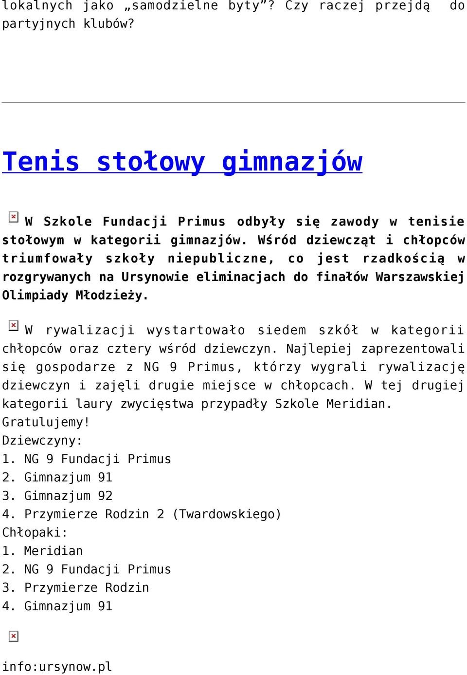 W rywalizacji wystartowało siedem szkół w kategorii chłopców oraz cztery wśród dziewczyn.
