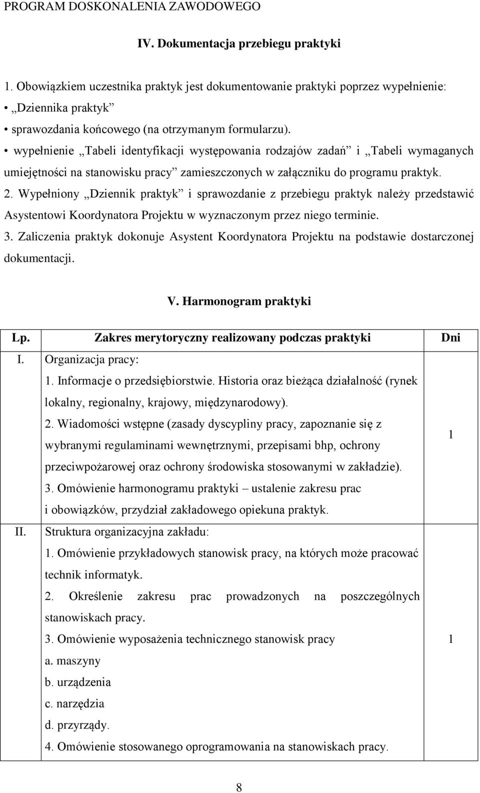 Wypełniony Dziennik praktyk i sprawozdanie z przebiegu praktyk należy przedstawić Asystentowi Koordynatora Projektu w wyznaczonym przez niego terminie. 3.