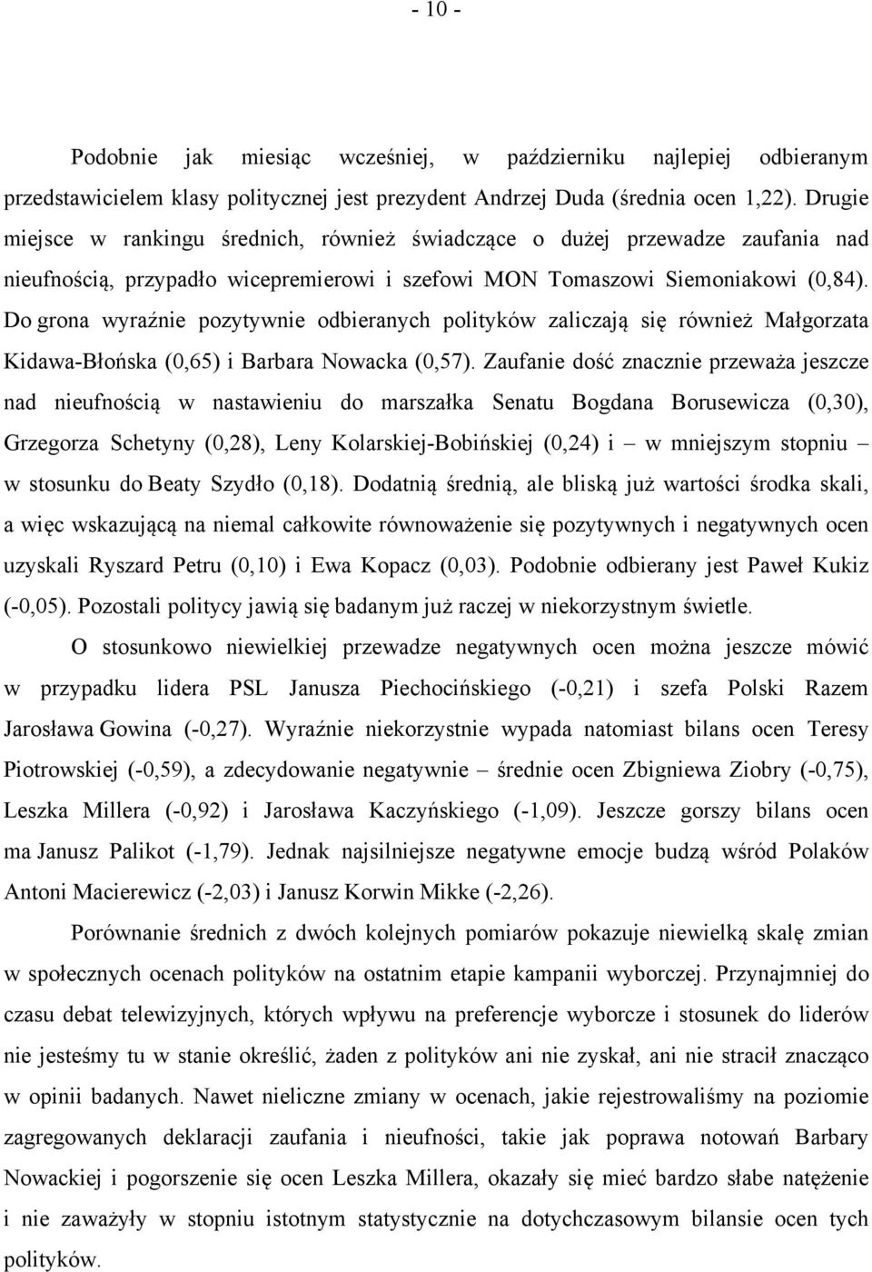 Do grona wyraźnie pozytywnie odbieranych polityków zaliczają się również Małgorzata Kidawa-Błońska (0,65) i Barbara Nowacka (0,57).