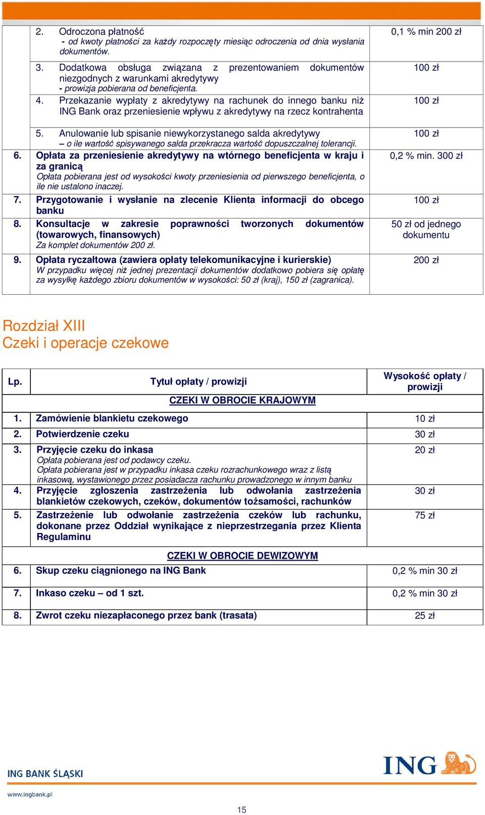 Przekazanie wypłaty z akredytywy na rachunek do innego banku niŝ ING Bank oraz przeniesienie wpływu z akredytywy na rzecz kontrahenta 5.