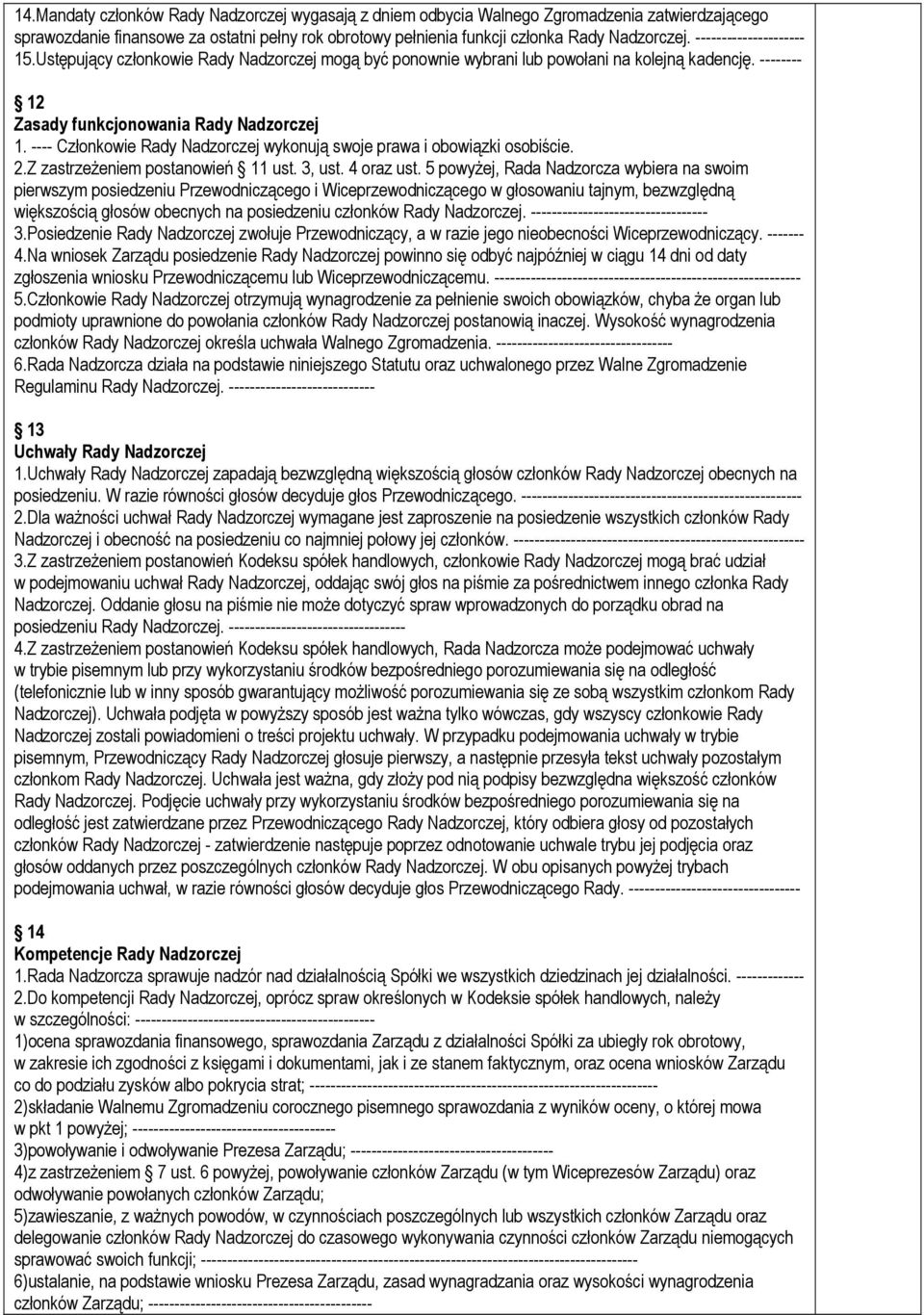 ---- Członkowie Rady Nadzorczej wykonują swoje prawa i obowiązki osobiście. 2.Z zastrzeżeniem postanowień 11 ust. 3, ust. 4 oraz ust.