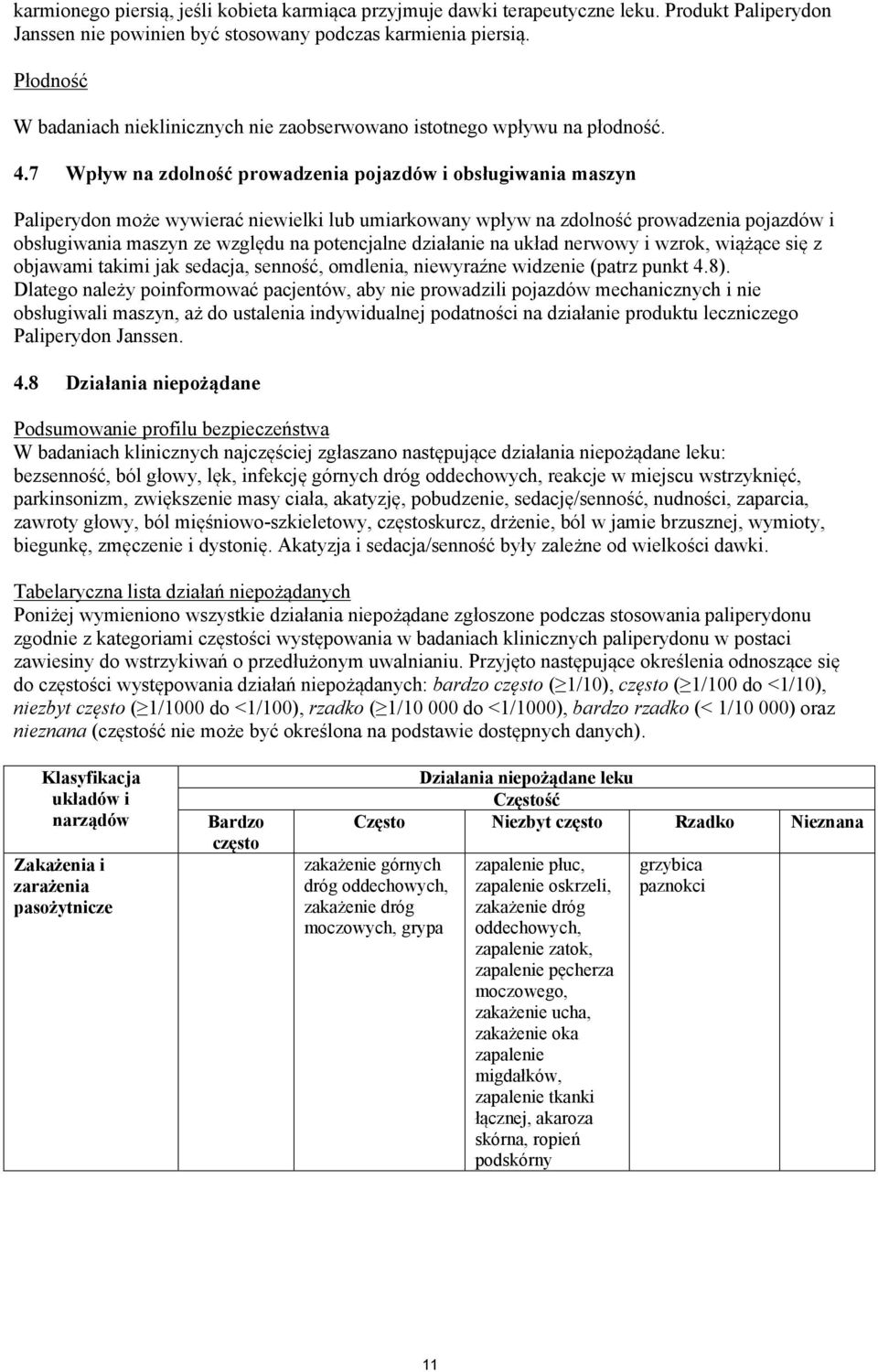 7 Wpływ na zdolność prowadzenia pojazdów i obsługiwania maszyn Paliperydon może wywierać niewielki lub umiarkowany wpływ na zdolność prowadzenia pojazdów i obsługiwania maszyn ze względu na