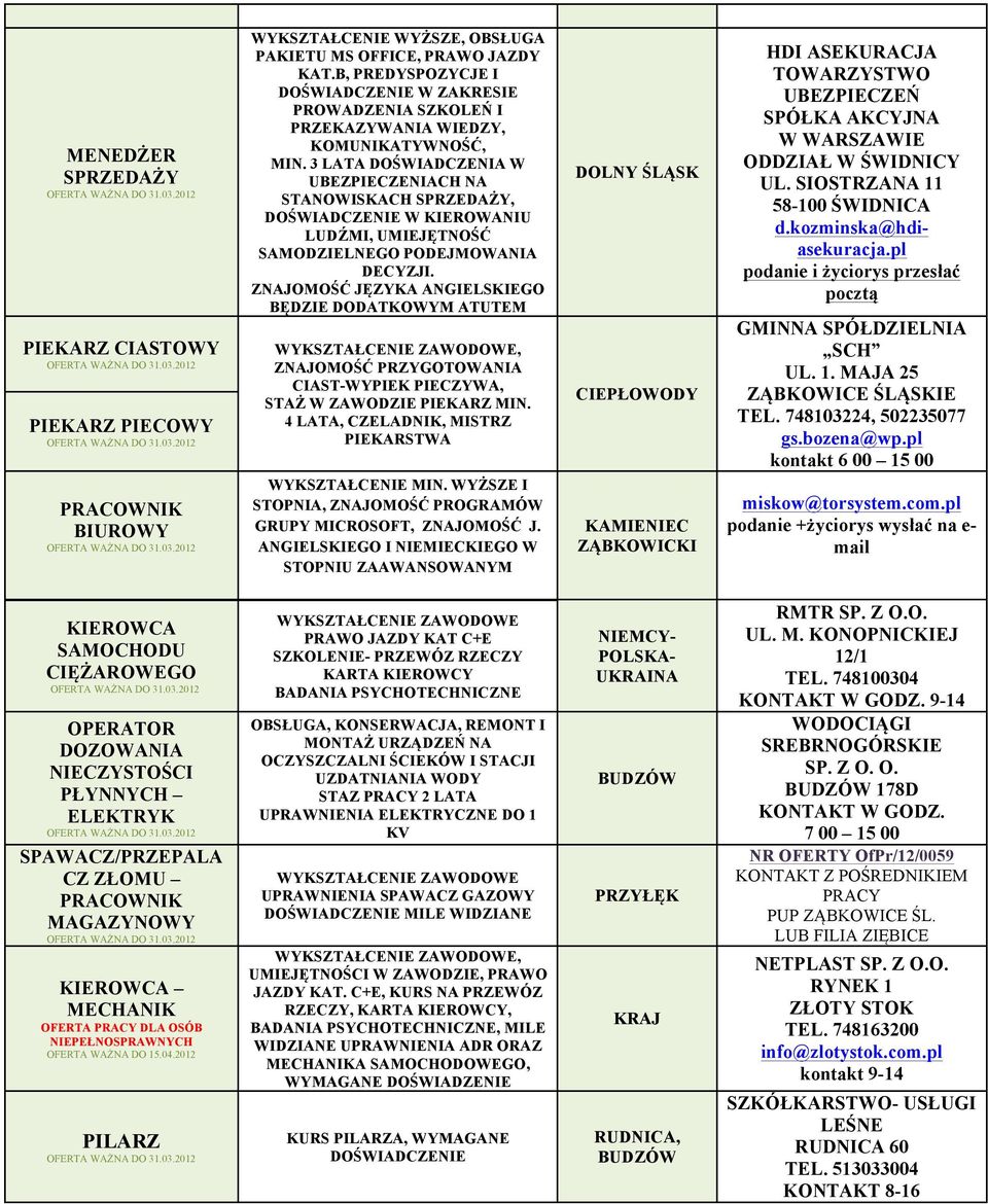 3 LATA DOŚWIADCZENIA W UBEZPIECZENIACH NA STANOWISKACH SPRZEDAŻY, DOŚWIADCZENIE W KIEROWANIU LUDŹMI, UMIEJĘTNOŚĆ SAMODZIELNEGO PODEJMOWANIA DECYZJI.